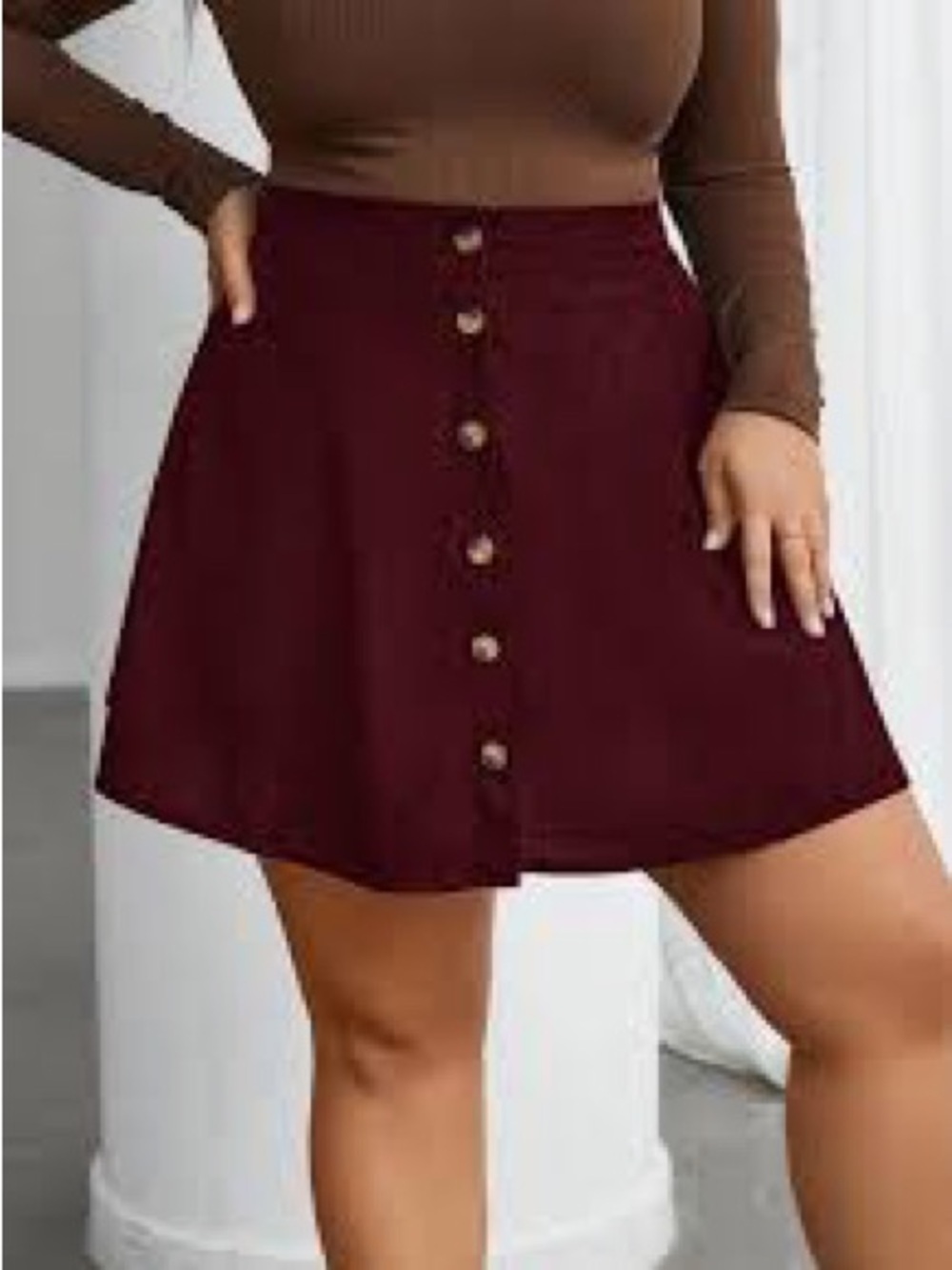 A-Line Corduroy Button Front‎ Skirt Chocolate Brown 5XL